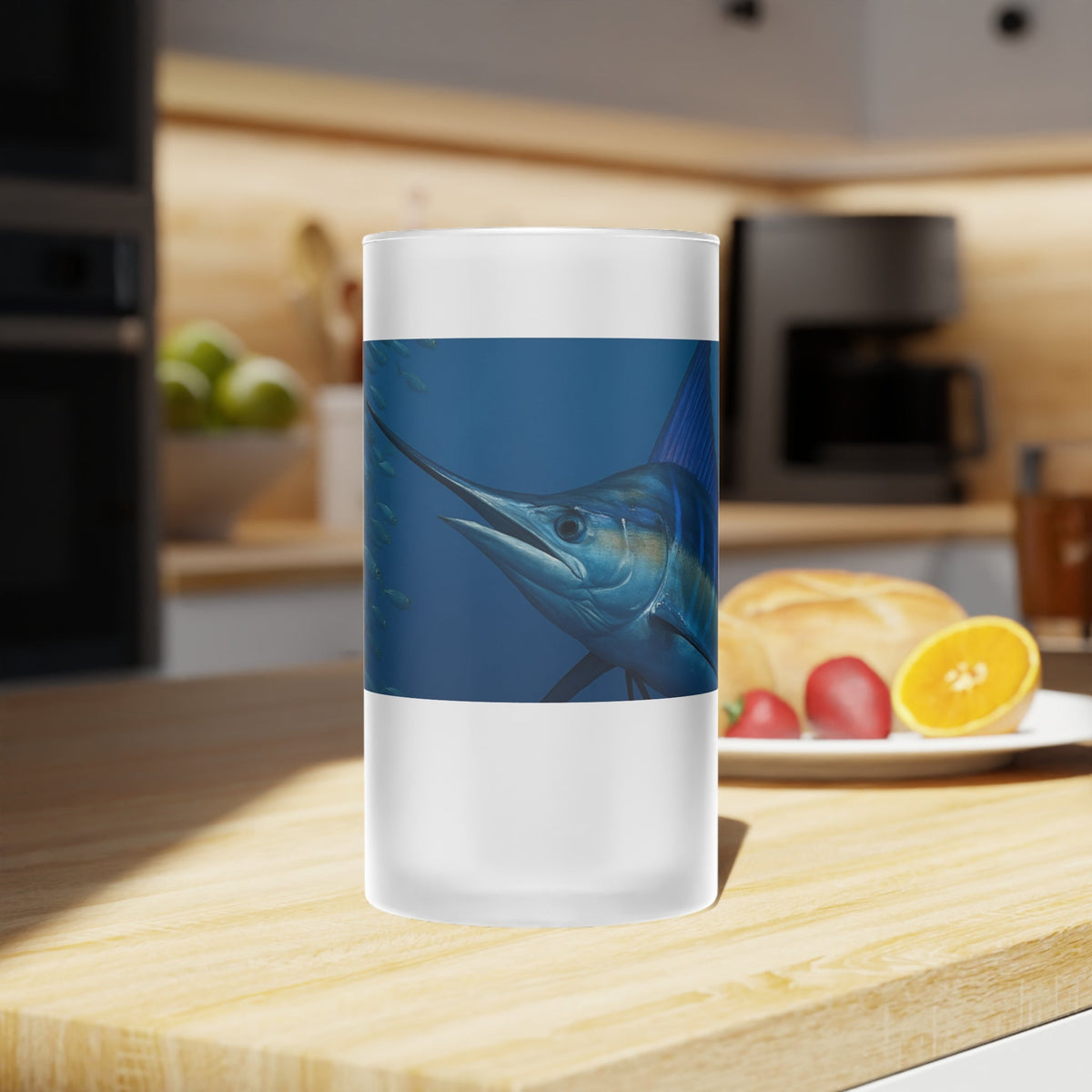 Frosted Glass Beer Mug - Blue Marlin Design for Ocean Lovers - Get Tight Gear