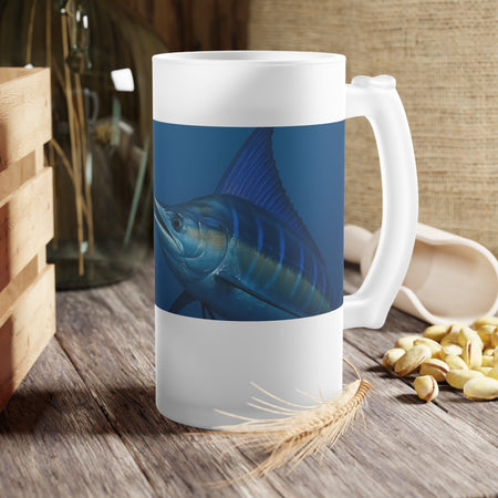 Frosted Glass Beer Mug - Blue Marlin Design for Ocean Lovers - Get Tight Gear