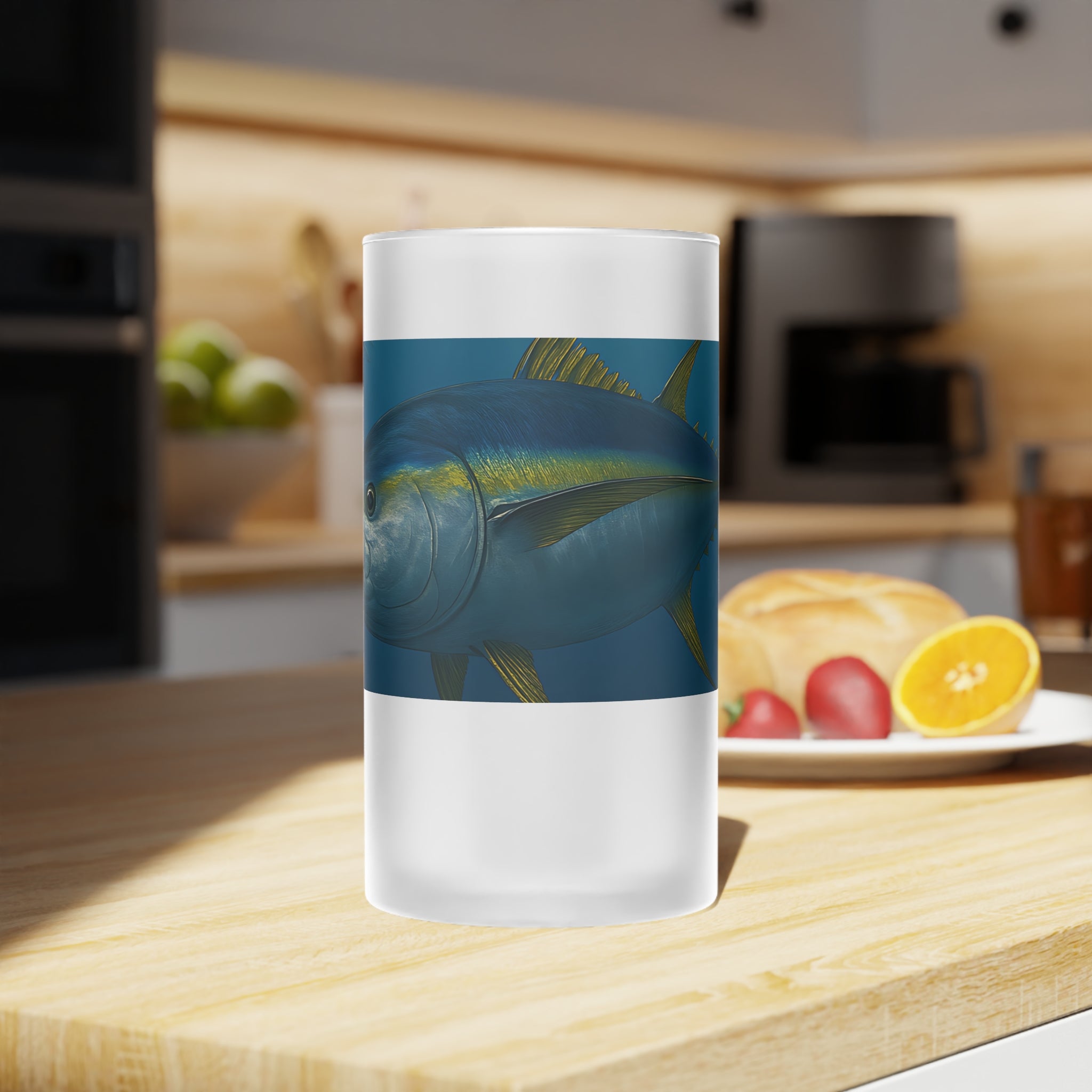 Frosted Glass Beer Mug - Yellow Fin Tuna Design for Fish Lovers - Get Tight Gear