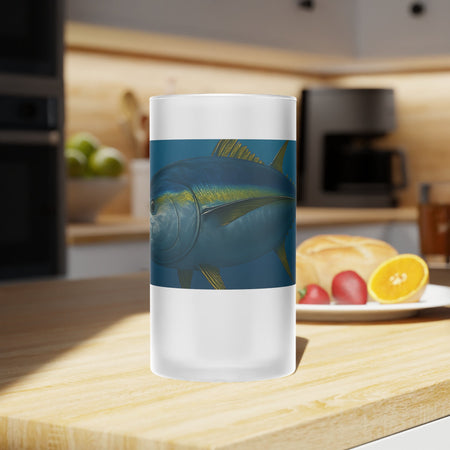 Frosted Glass Beer Mug - Yellow Fin Tuna Design for Fish Lovers - Get Tight Gear