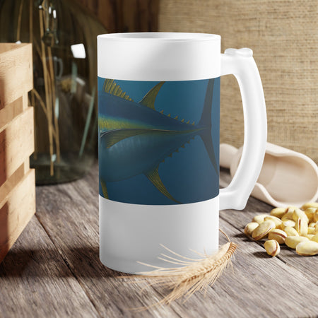 Frosted Glass Beer Mug - Yellow Fin Tuna Design for Fish Lovers - Get Tight Gear
