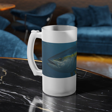Frosted Glass Beer Mug - Yellow Fin Tuna Design for Fish Lovers - Get Tight Gear