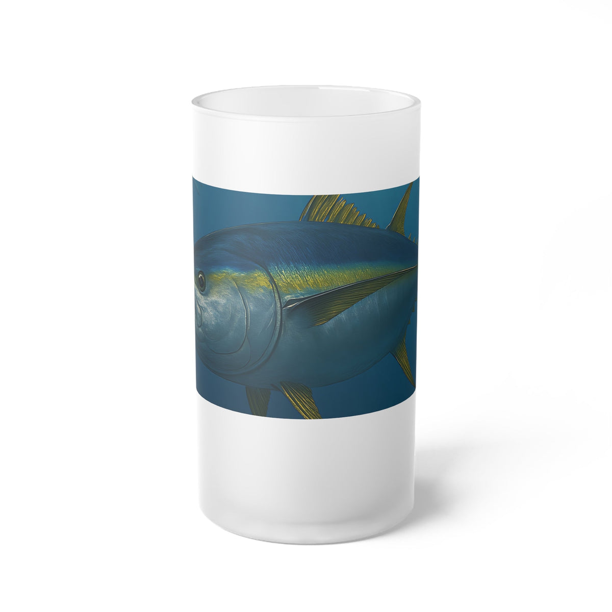 Frosted Glass Beer Mug - Yellow Fin Tuna Design for Fish Lovers - Get Tight Gear