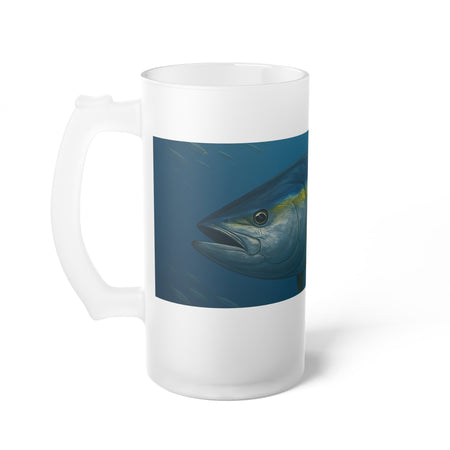 Frosted Glass Beer Mug - Yellow Fin Tuna Design for Fish Lovers - Get Tight Gear