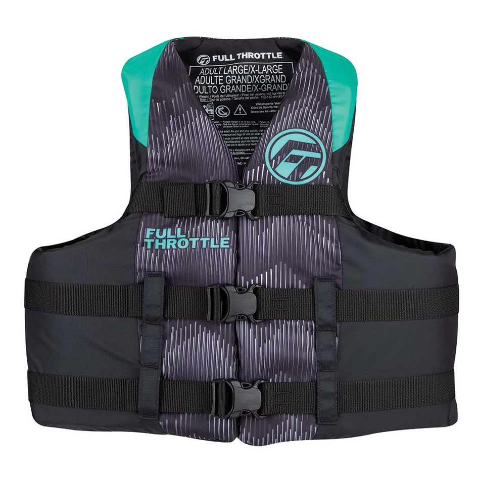 Full Throttle Adult Nylon Life Jacket - S/M - Aqua/Black - Get Tight Gear