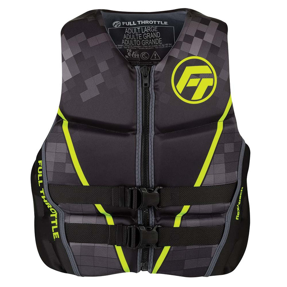 Full Throttle Men's Rapid - Dry Flex - Back Life Jacket - L - Black/Green - Get Tight Gear