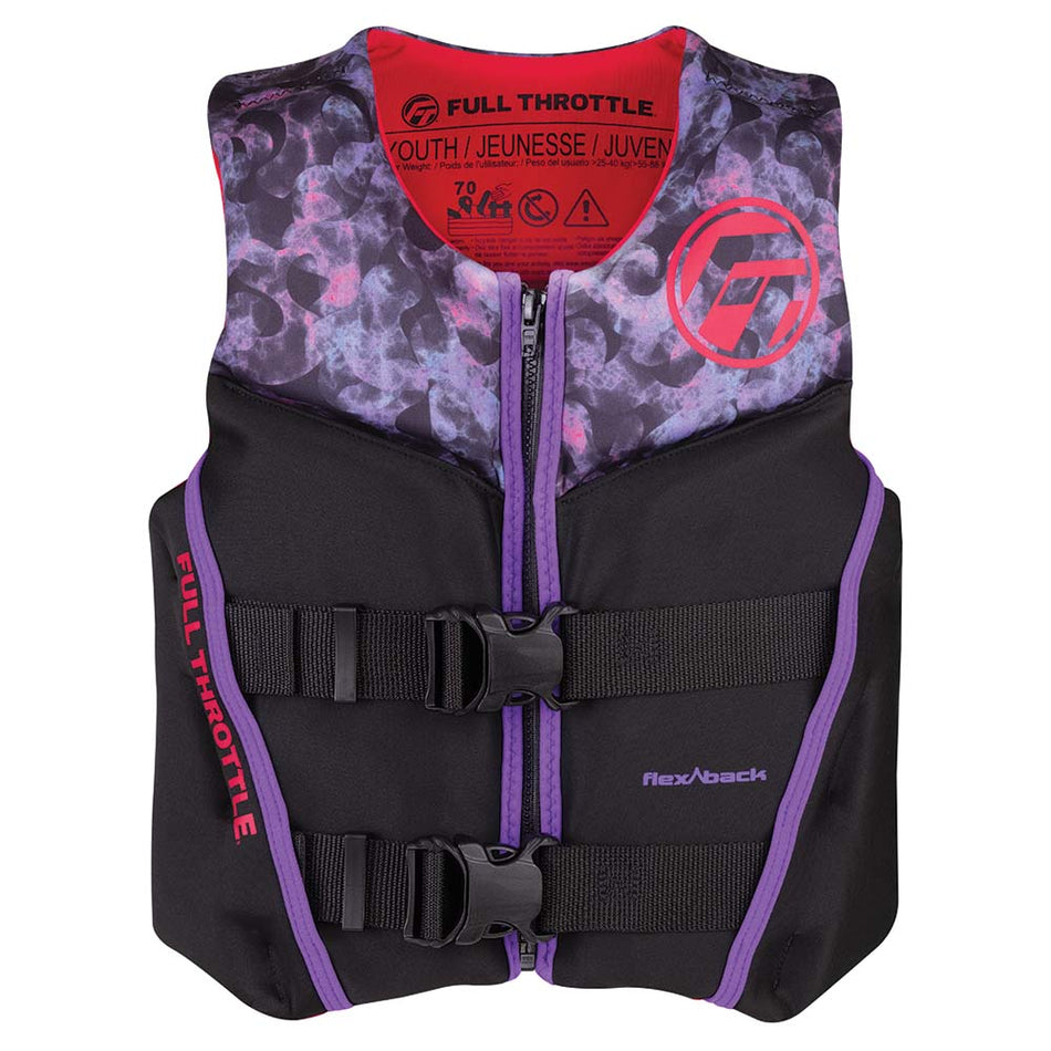 Full Throttle Youth Rapid - Dry Flex - Back Life Jacket - Pink/Black - Get Tight Gear
