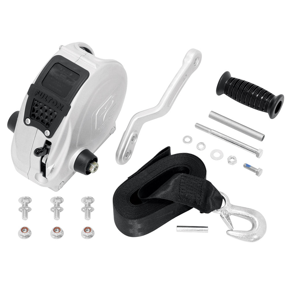 Fulton F2 Trailer Winch 1,600 lbs. - Single Speed w/Strap, Sharkskin Finish - Get Tight Gear