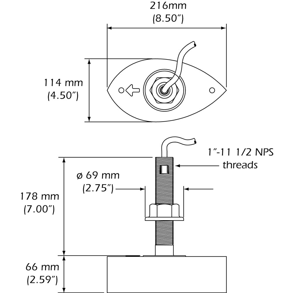 Furuno 556TID - HDD SS260 Stainless Steel Thru - Hull Transducer w/Temp and Fairing Block - 10 Pin - Get Tight Gear