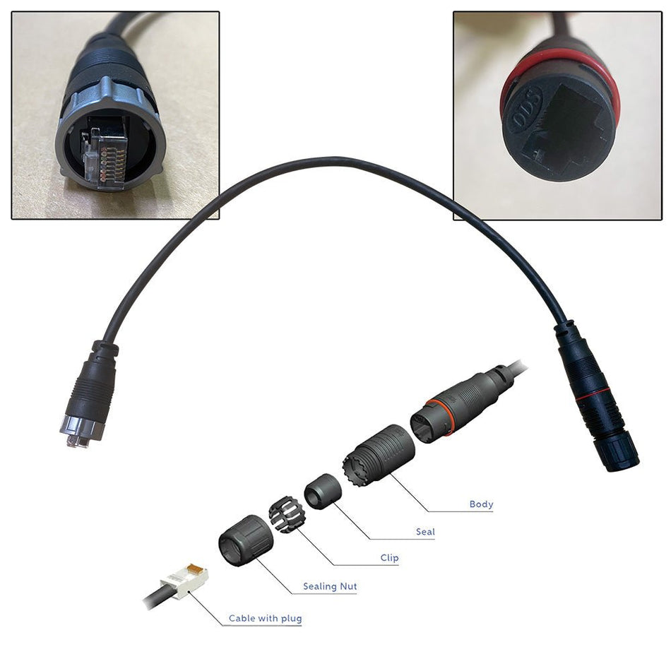 Furuno RJ45 to HUB102 Cable 0.5M Waterproof RJ45 (M) to RJ45 Adapter - Get Tight Gear