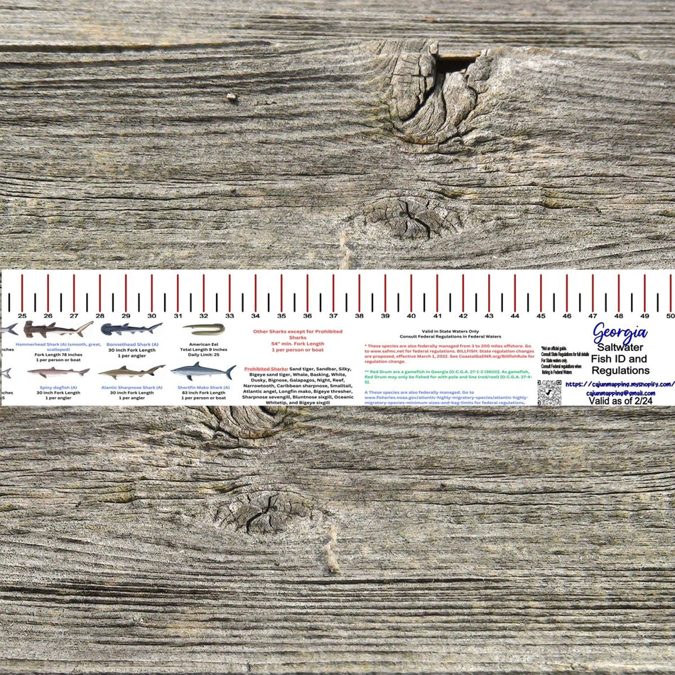 GEORGIA SALT WATER RULER 50 INCH FISH ID AND STATE REGULATIONS FISH RULER DECAL - Get Tight Gear