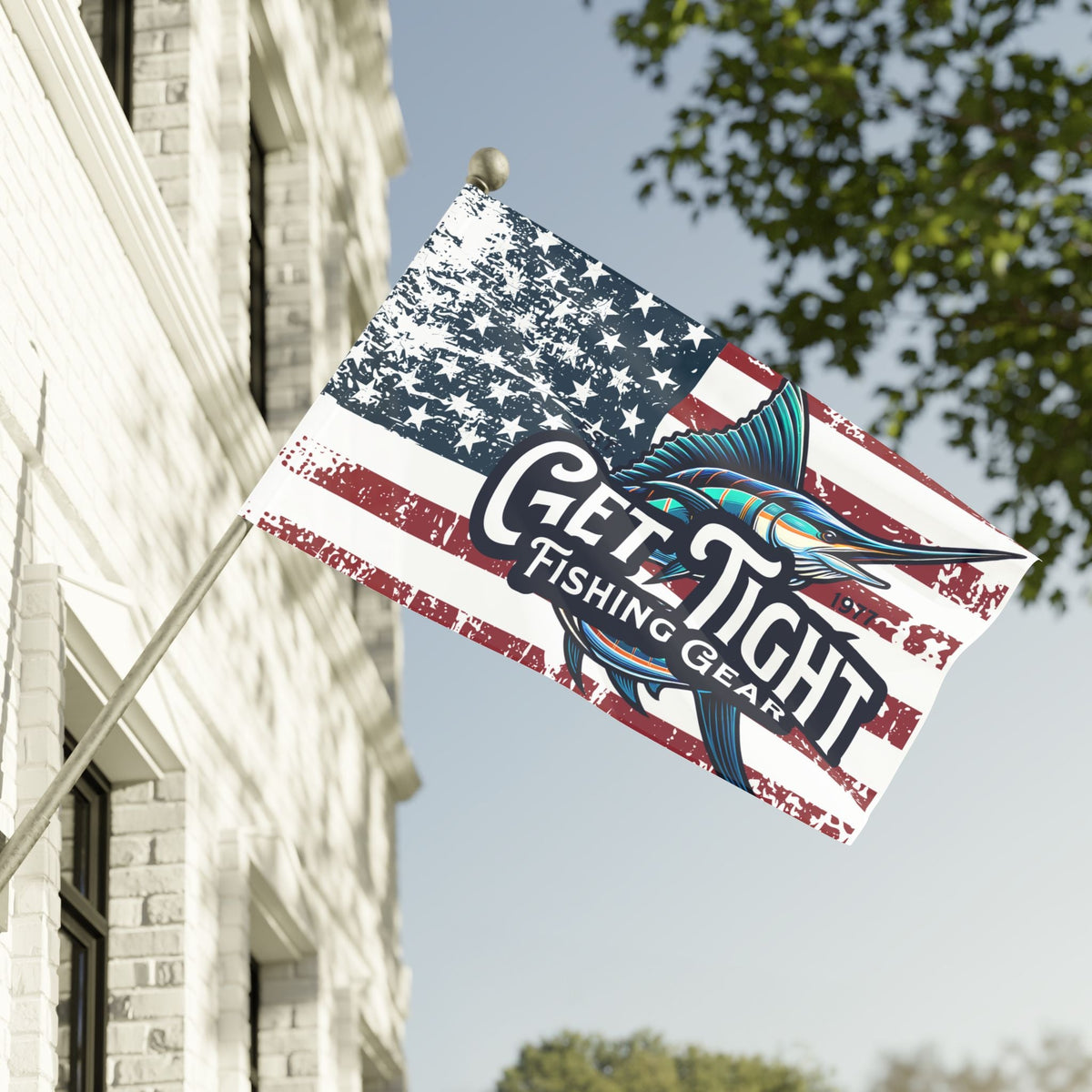 Get Tight Fishing Gear Flag - American Flag Design for Fishing Lovers - Get Tight Gear