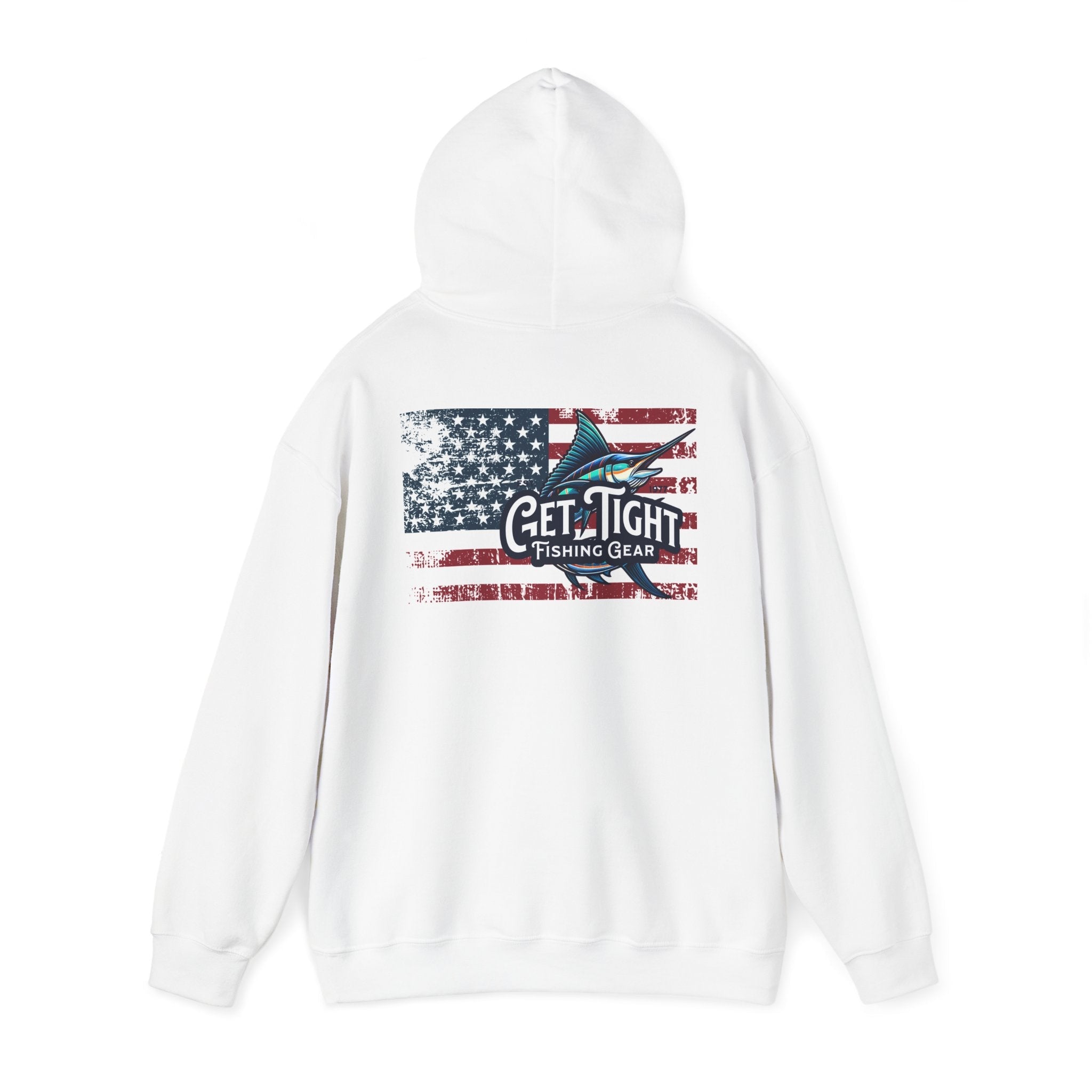 Get Tight Fishing Gear Hoodie - Unisex Heavy Blend™ Sweatshirt with American Flag Design - Get Tight Gear