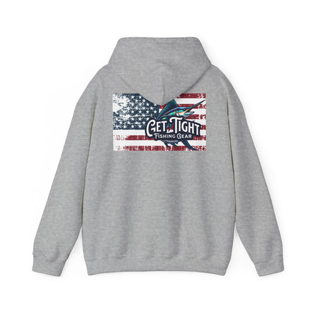 Get Tight Fishing Gear Hoodie - Unisex Heavy Blend™ Sweatshirt with American Flag Design - Get Tight Gear