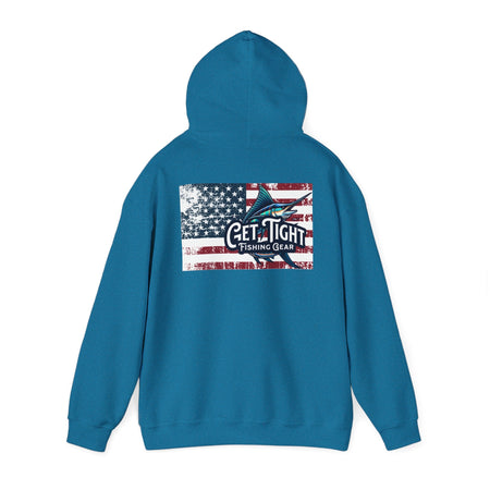Get Tight Fishing Gear Hoodie - Unisex Heavy Blend™ Sweatshirt with American Flag Design - Get Tight Gear