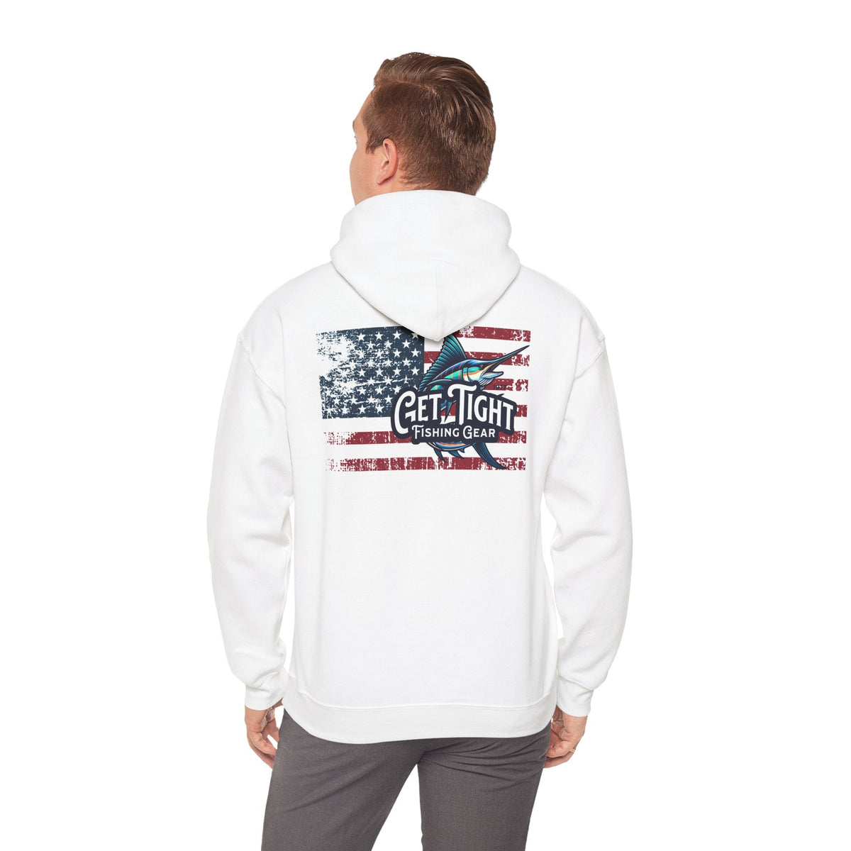Get Tight Fishing Gear Hoodie - Unisex Heavy Blend™ Sweatshirt with American Flag Design - Get Tight Gear