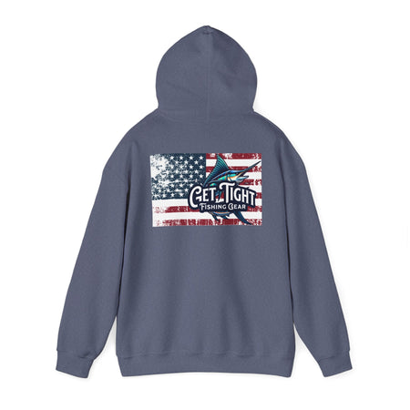 Get Tight Fishing Gear Hoodie - Unisex Heavy Blend™ Sweatshirt with American Flag Design - Get Tight Gear