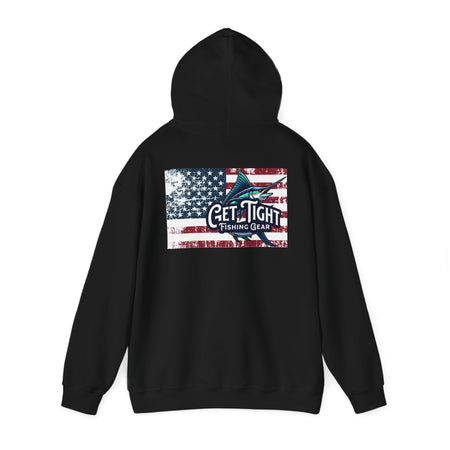 Get Tight Fishing Gear Hoodie - Unisex Heavy Blend™ Sweatshirt with American Flag Design - Get Tight Gear