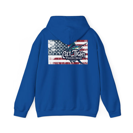Get Tight Fishing Gear Hoodie - Unisex Heavy Blend™ Sweatshirt with American Flag Design - Get Tight Gear