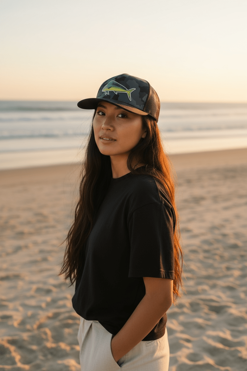 Get Tight Gear Black Camo Hat (with Fish Patch Options) - Get Tight Gear