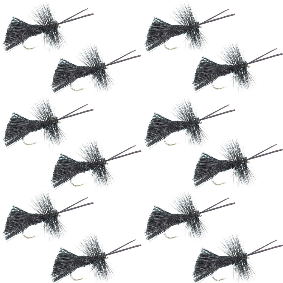 Goddard Caddis Black Dry Fly - 12 Flies Hook Size 12 - Get Tight Gear