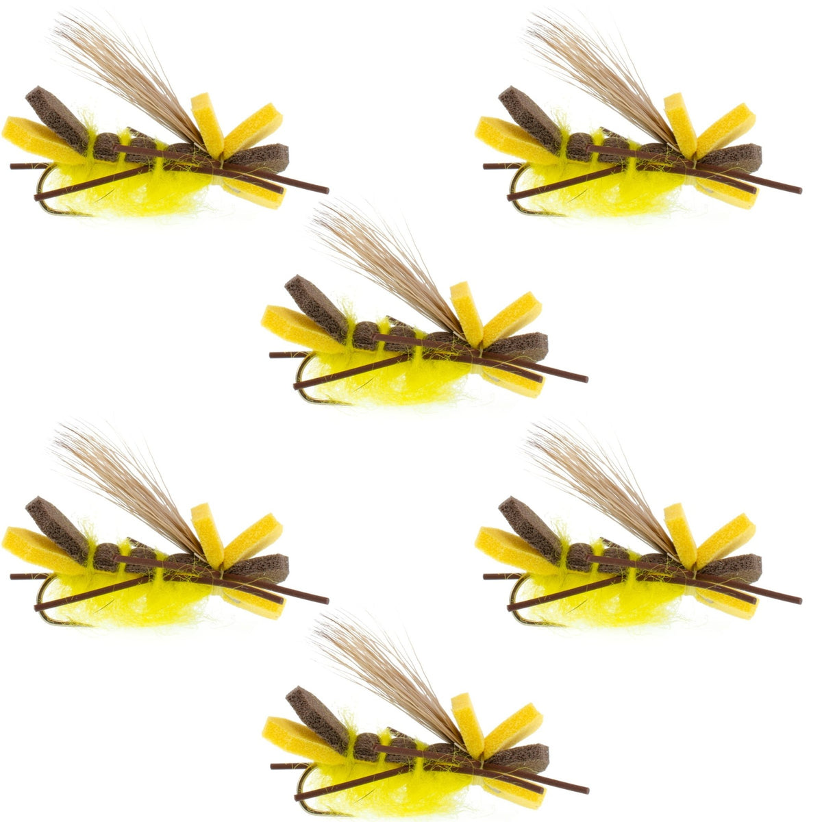 Godzilla Hopper Trout Flies - Yellow High Visibility Grasshopper or Stonefly Dry Fly - 6 Flies Hook Size 10 - Get Tight Gear