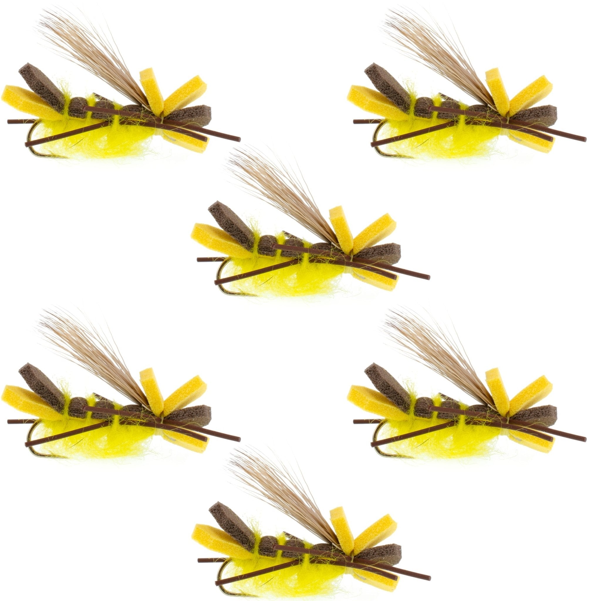 Godzilla Hopper Trout Flies - Yellow High Visibility Grasshopper or Stonefly Dry Fly - 6 Flies Hook Size 10 - Get Tight Gear