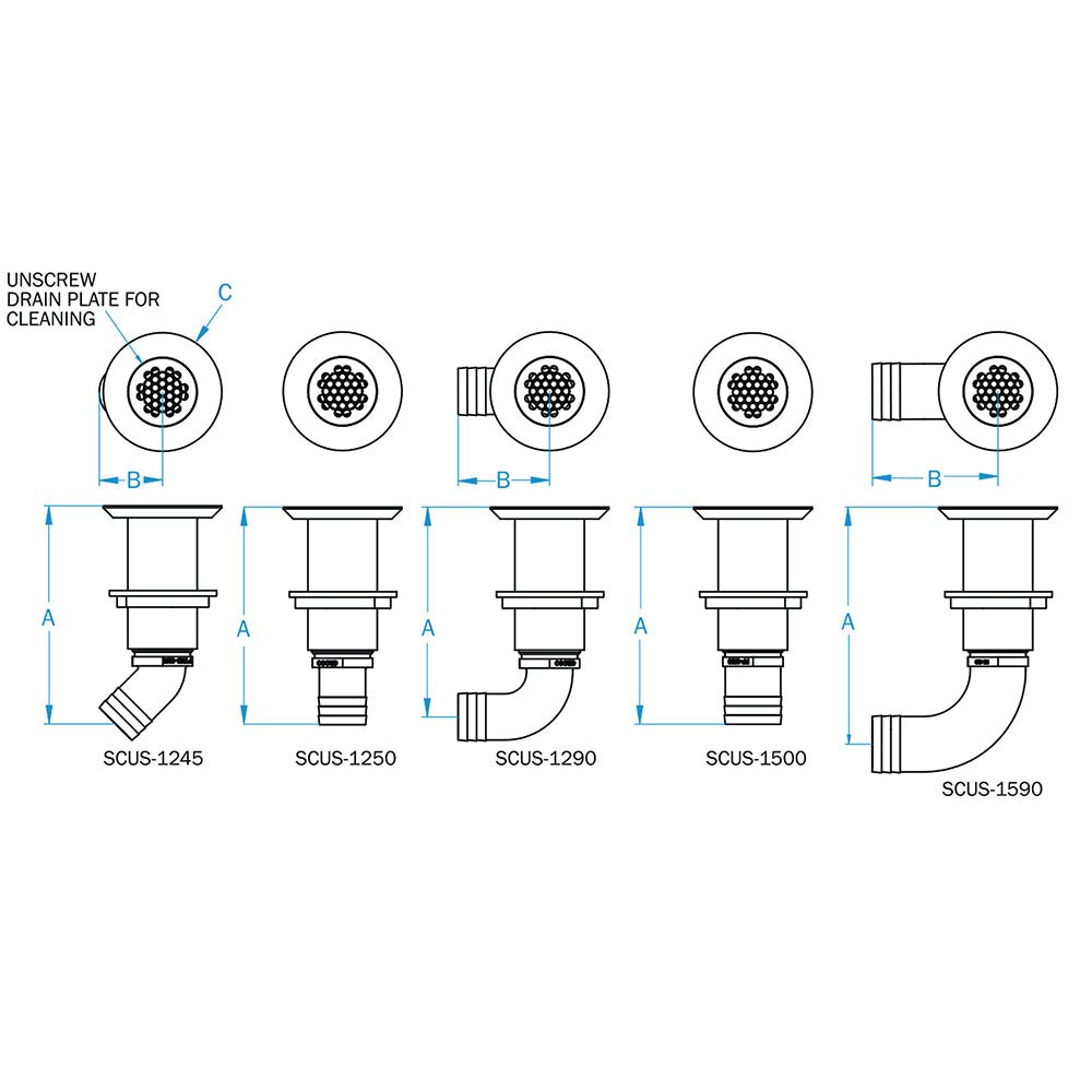 GROCO 1 - 1/2" Hose Barb Stainless Straight Deck Drain - Get Tight Gear