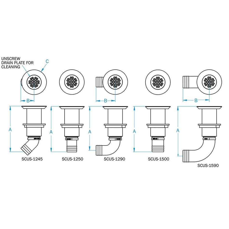 GROCO 1 - 1/2" Hose Barb Stainless Straight Deck Drain - Get Tight Gear