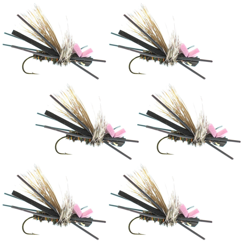 Gypsy King Hopper Foam Body Grasshopper Fly - 6 Flies Hook Size 10 - Get Tight Gear