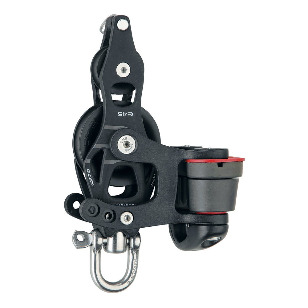 Harken 45mm Single Aluminum Element Fiddle Block w/Swivel, Becket & 150 Cam Cleat - Get Tight Gear