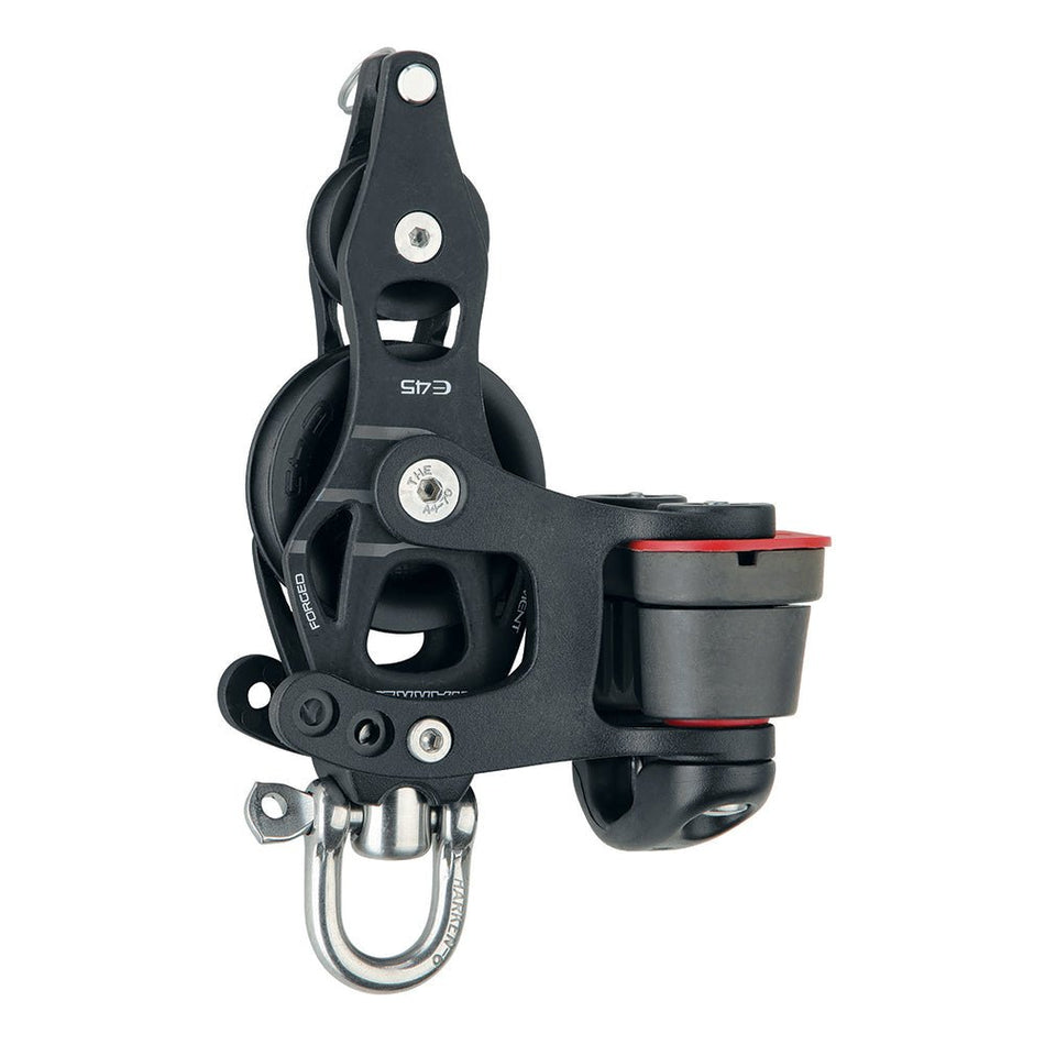 Harken 45mm Single Aluminum Element Fiddle Block w/Swivel, Becket & 150 Cam Cleat - Get Tight Gear