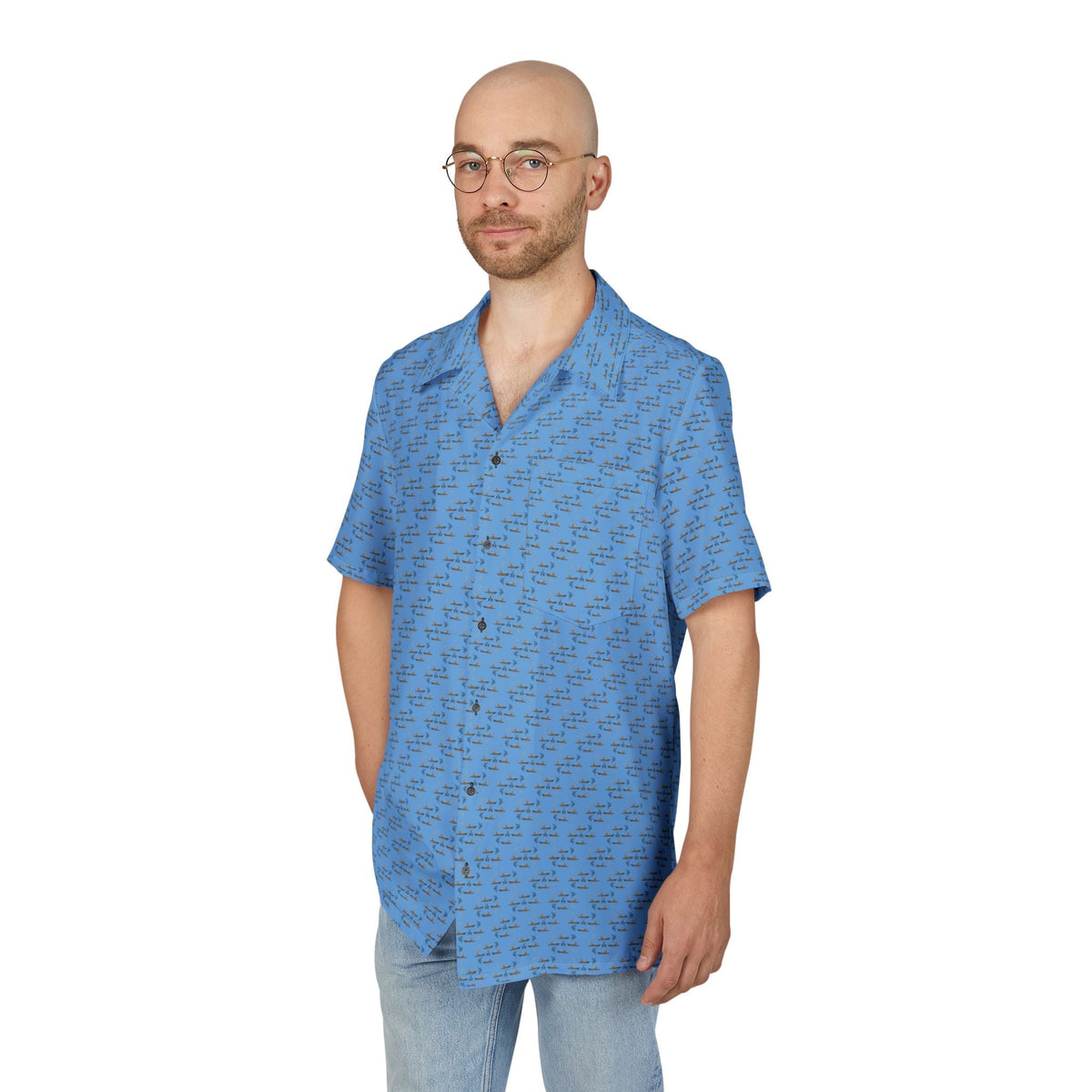 Hawaiian Fishing Shirt - Sportfish Design - Light Blue - Get Tight Gear
