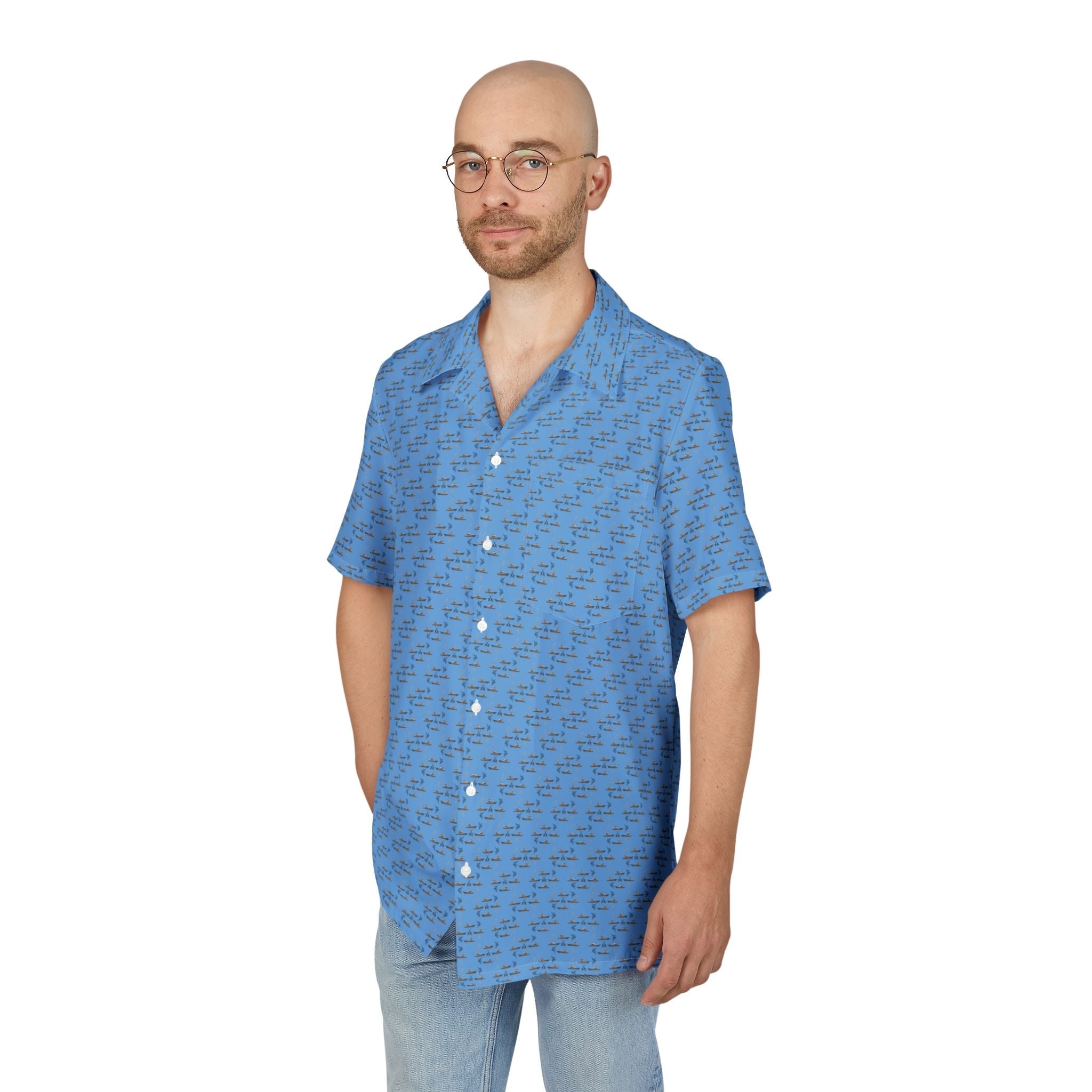 Hawaiian Fishing Shirt - Sportfish Design - Light Blue - Get Tight Gear