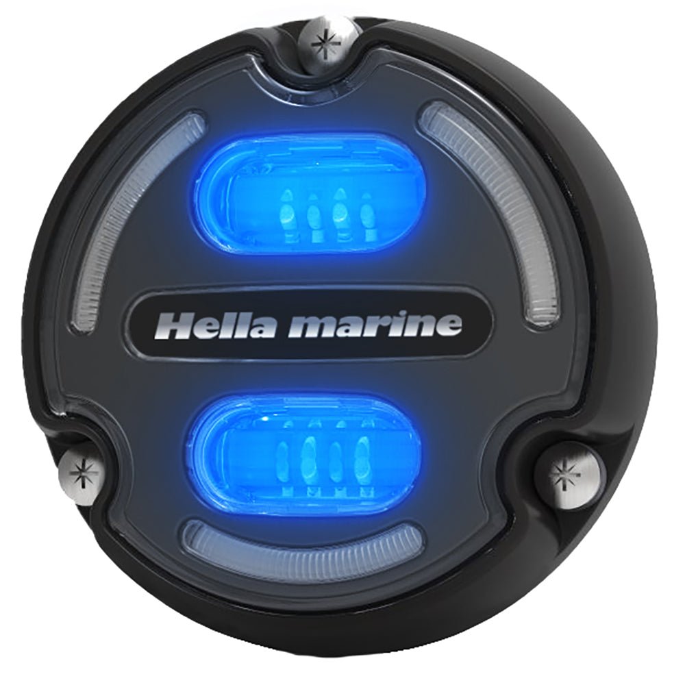 Hella Marine Apelo A2 Blue White Underwater Light - 3000 Lumens - Black Housing - Charcoal Lens w/Edge Light - Get Tight Gear