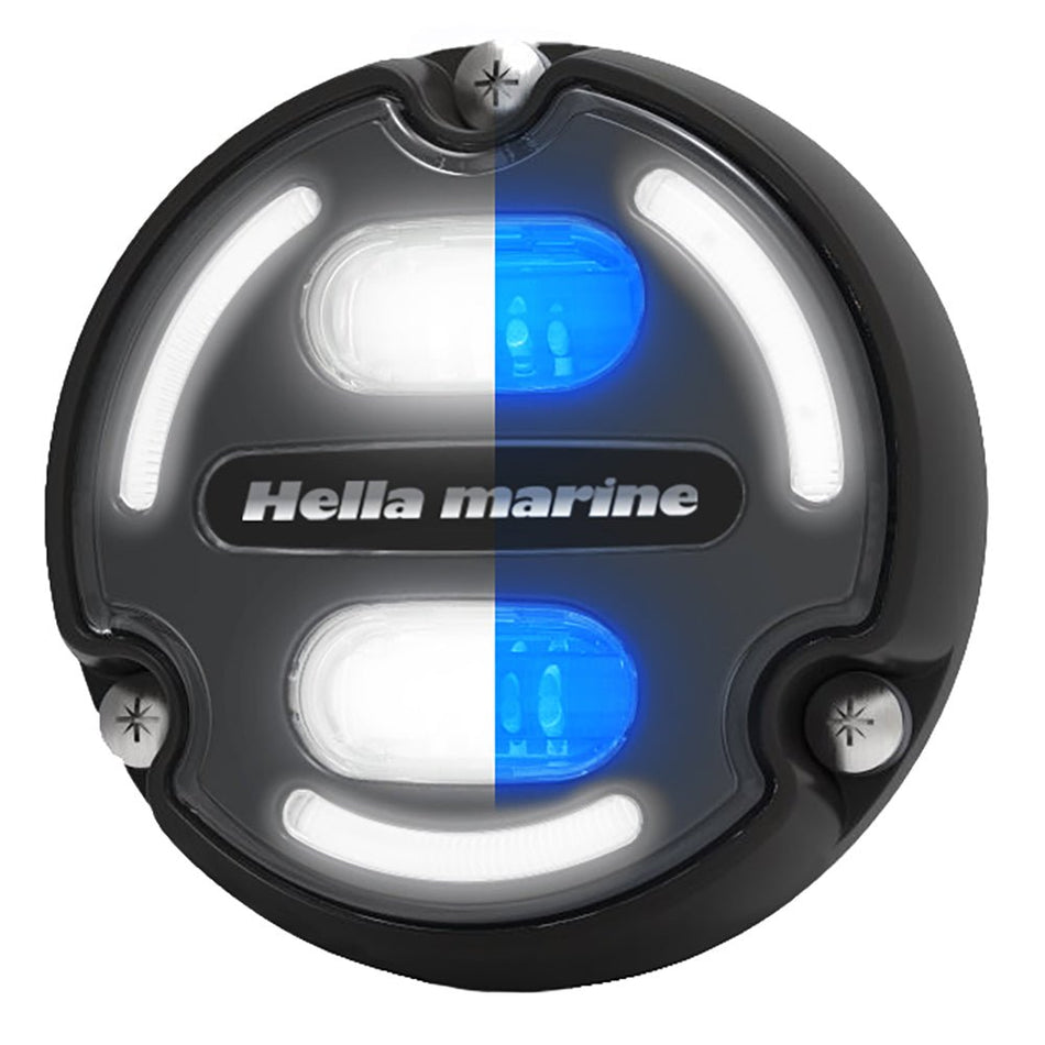 Hella Marine Apelo A2 Blue White Underwater Light - 3000 Lumens - Black Housing - Charcoal Lens w/Edge Light - Get Tight Gear