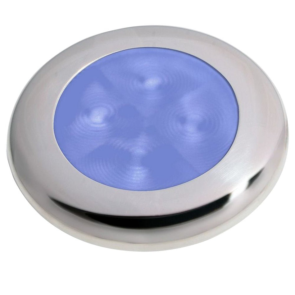 Hella Marine Polished Stainless Steel Rim LED Courtesy Lamp - Blue - Get Tight Gear