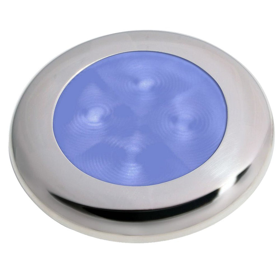 Hella Marine Slim Line LED 'Enhanced Brightness' Round Courtesy Lamp - Blue LED - Stainless Steel Bezel - 12V - Get Tight Gear