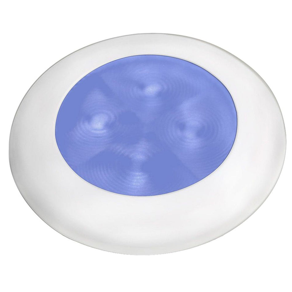 Hella Marine Slim Line LED 'Enhanced Brightness' Round Courtesy Lamp - Blue LED - White Plastic Bezel - 12V - Get Tight Gear