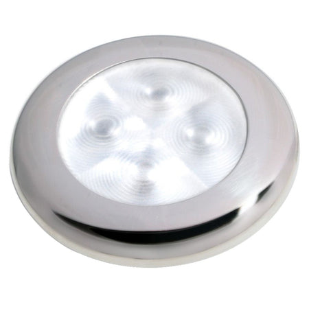 Hella Marine Slim Line LED 'Enhanced Brightness' Round Courtesy Lamp - White LED - Stainless Steel Bezel - 12V - Get Tight Gear