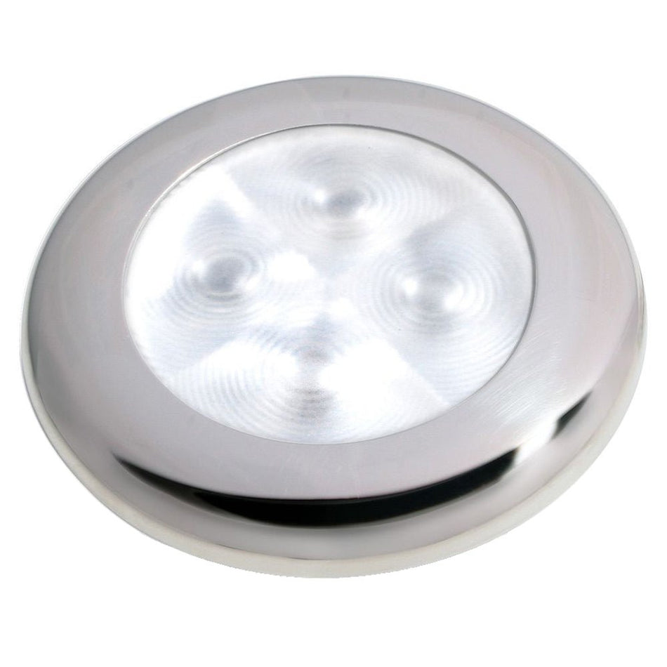 Hella Marine Slim Line LED 'Enhanced Brightness' Round Courtesy Lamp - White LED - Stainless Steel Bezel - 12V - Get Tight Gear