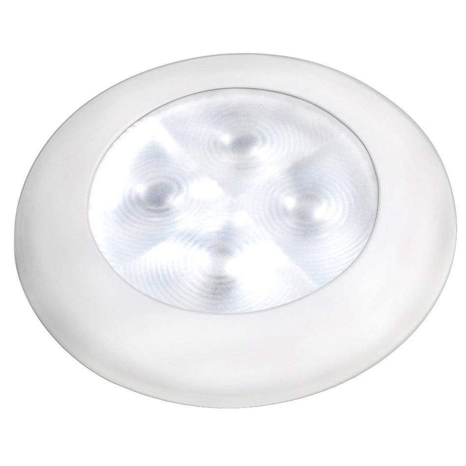 Hella Marine Slim Line LED 'Enhanced Brightness' Round Courtesy Lamp - White LED - White Plastic Bezel - 12V - Get Tight Gear