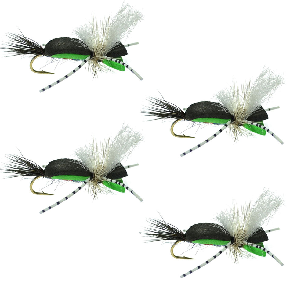 Hippie Stomper Black Green Foam Body Grasshopper Dry Fly - 4 Flies Size 10 - Get Tight Gear