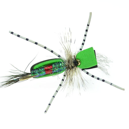 Hippie Stomper Black Green Foam Body Grasshopper Dry Fly - 4 Flies Size 14 - Get Tight Gear
