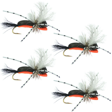 Hippie Stomper Black Orange Foam Body Grasshopper Dry Fly - 4 Flies Size 10 - Get Tight Gear