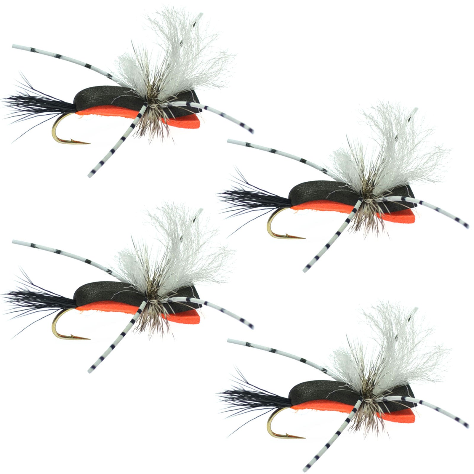 Hippie Stomper Black Orange Foam Body Grasshopper Dry Fly - 4 Flies Size 14 - Get Tight Gear