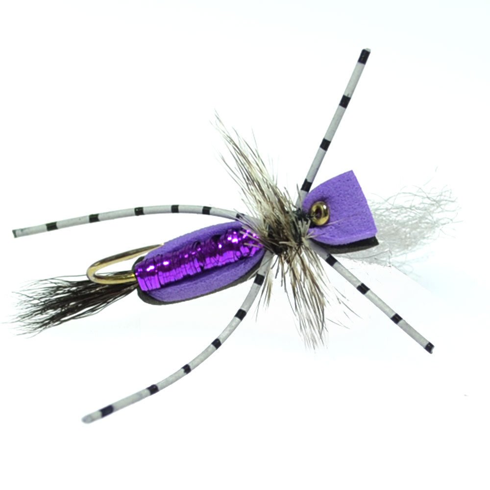 Hippie Stomper Black Purple Foam Body Grasshopper Dry Fly - 4 Flies Size 10 - Get Tight Gear