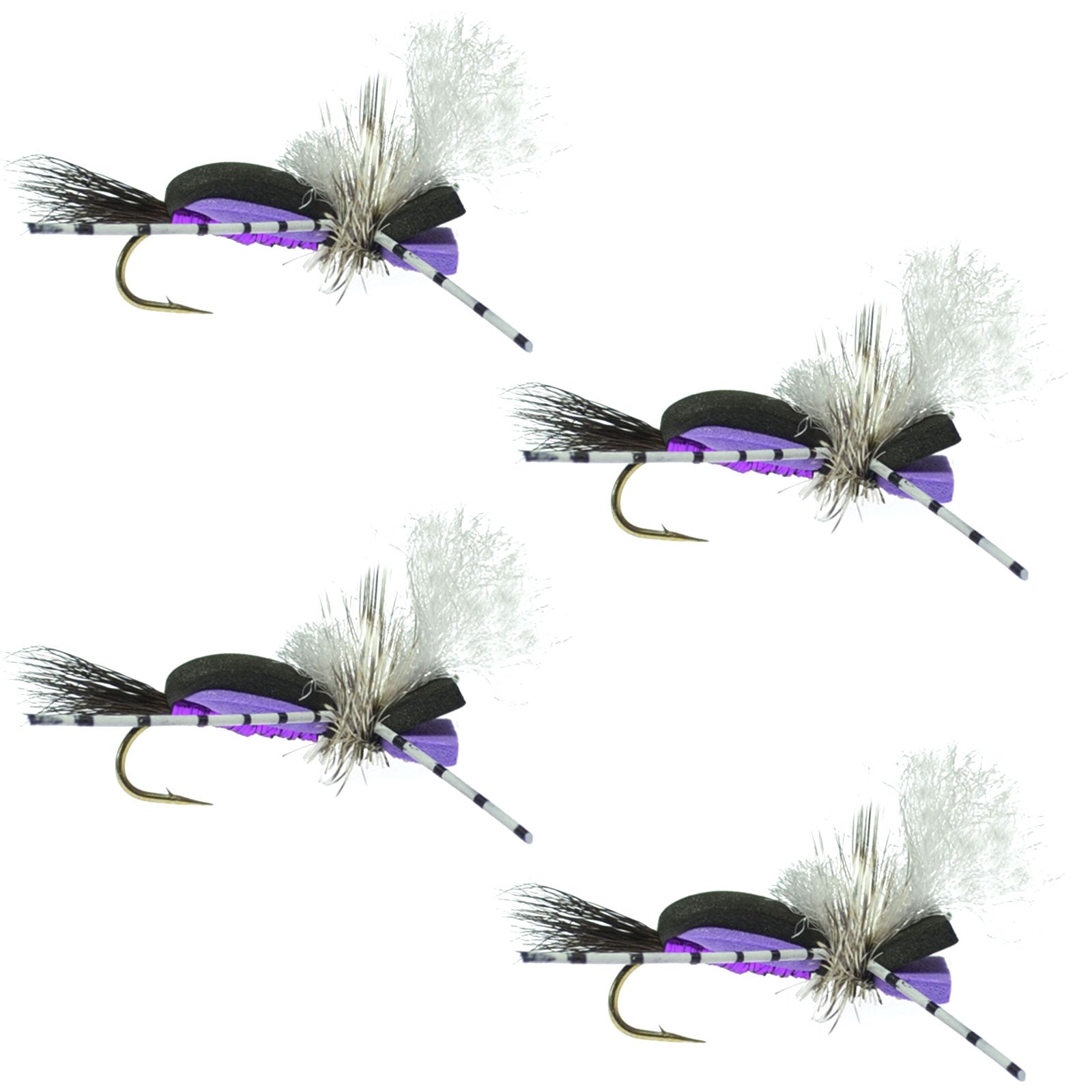 Hippie Stomper Black Purple Foam Body Grasshopper Dry Fly - 4 Flies Size 10 - Get Tight Gear