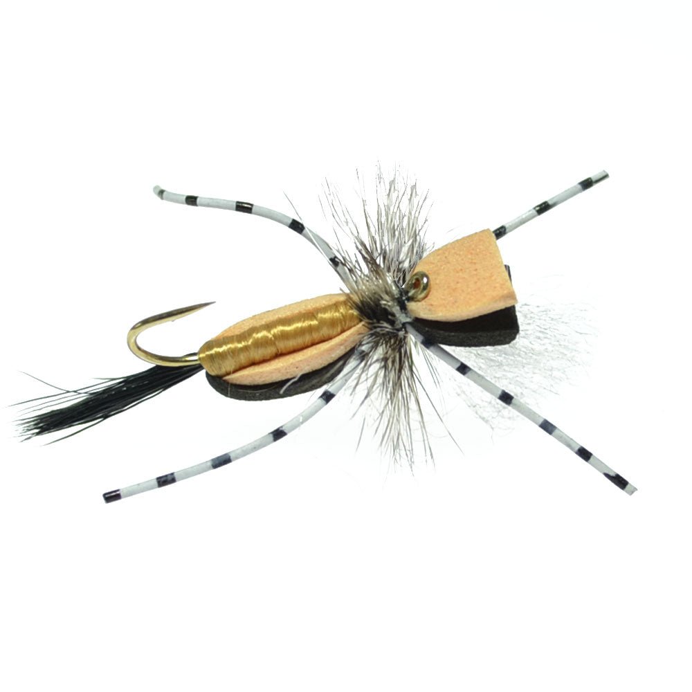 Hippie Stomper Black Tan Foam Body Grasshopper Dry Fly - 4 Flies Size 10 - Get Tight Gear