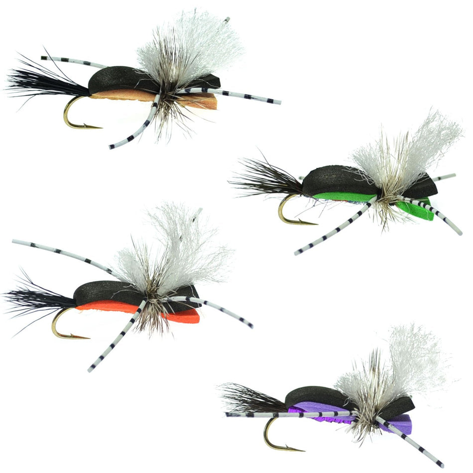 Hippie Stomper Size 14 Sampler - 4 Flies Foam Body Grasshopper Dry Fly - Get Tight Gear